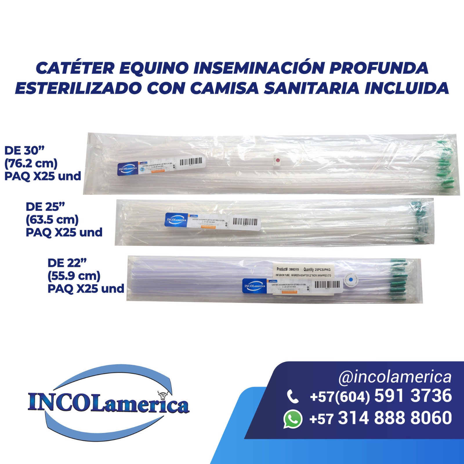 Catéter Equino Inseminación profunda esterilizado con camisa sanitaria